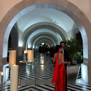 SAU LEE Gorgeous red low back gown